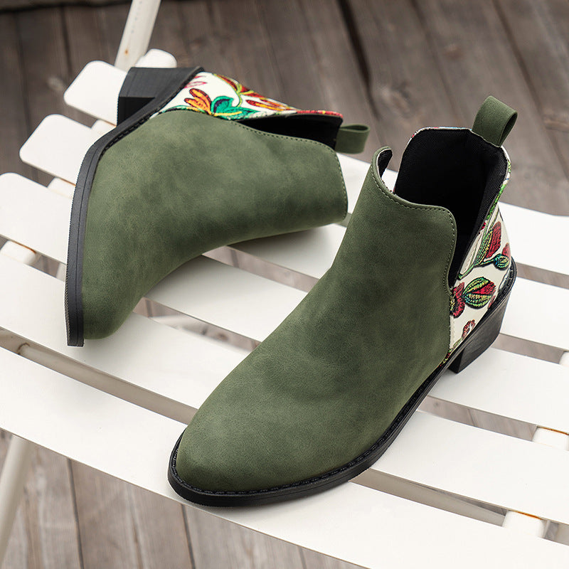 Flowers Printed Ankle Boots