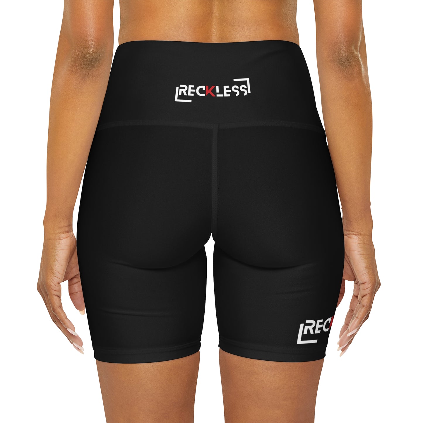 RECKLESS - BLACK High Waisted Yoga Shorts