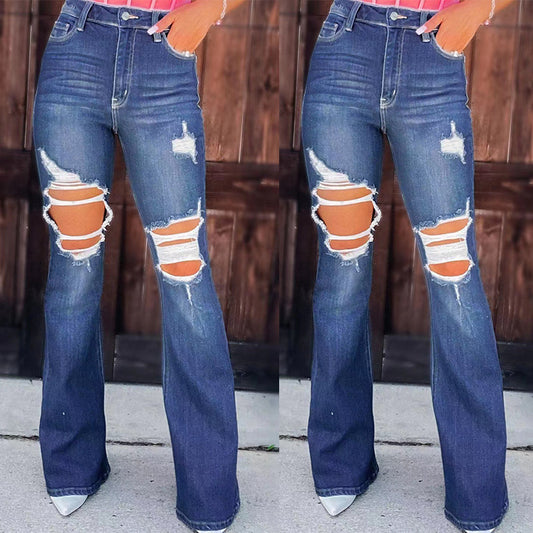 Women's Fashion Leisure Ripped Jeans