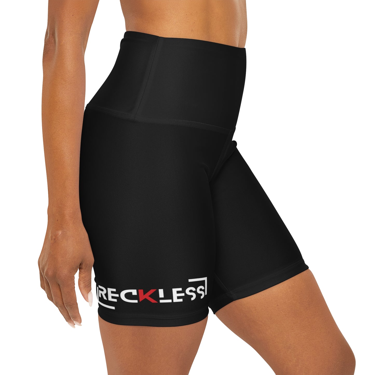 RECKLESS - BLACK High Waisted Yoga Shorts