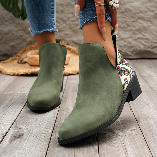 Flowers Printed Ankle Boots