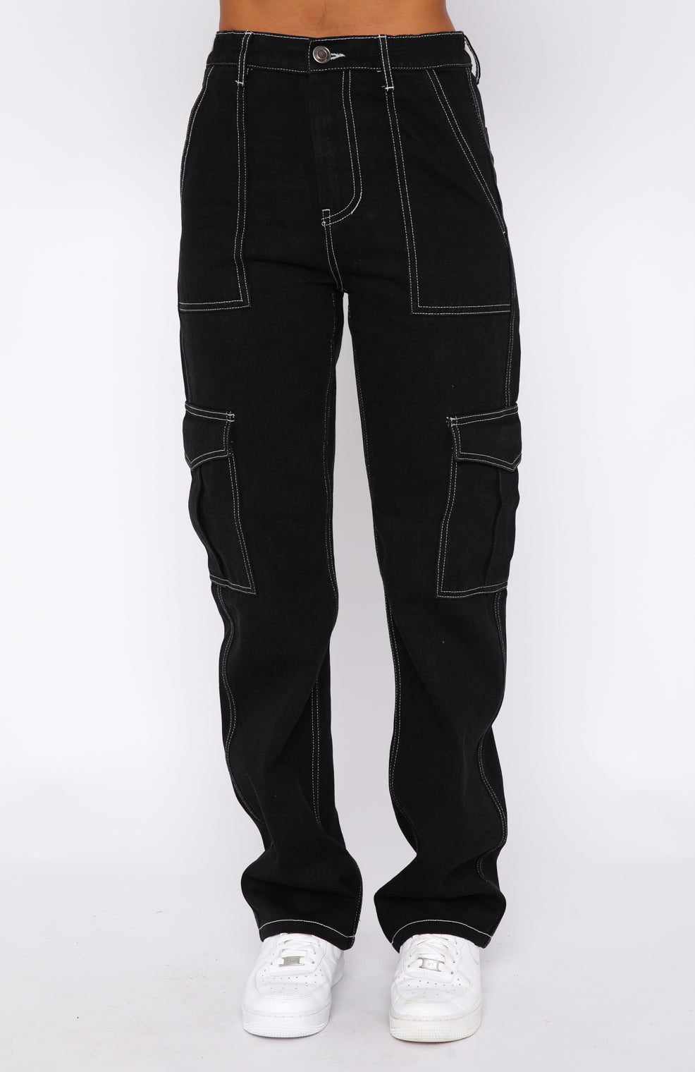 Women's Fashion Stitching Straight Multi-pocket Cargo Pants