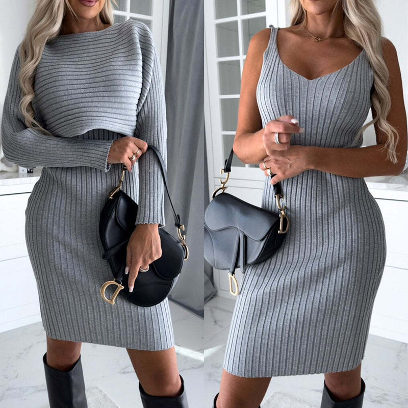 2pcs Women's  Suit Solid Stripe Long-sleeved